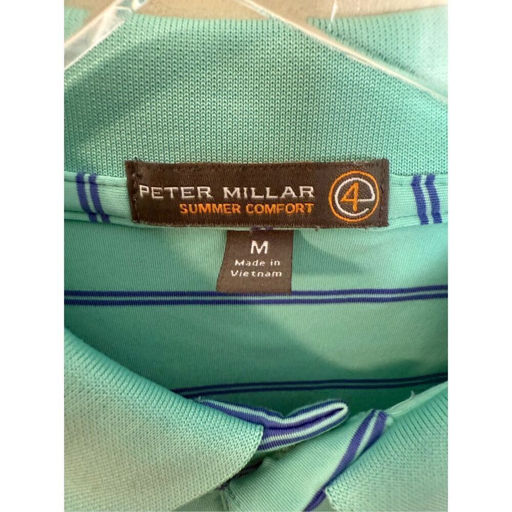 Peter Millar Summer Comfort Golf Mens Stretch Green Blue Striped Polo Shirt Medi - Picture 2 of 6